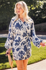 In A Good Place Blue Wrap Mini Dress