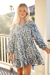 FINAL SALE - Palm Whisper Blue Leaf Mini Dress