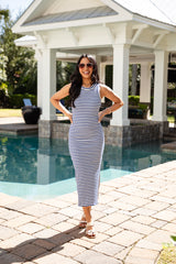 FINAL SALE - Coast To Coast Blue Striped Midi Dress - DU Deal