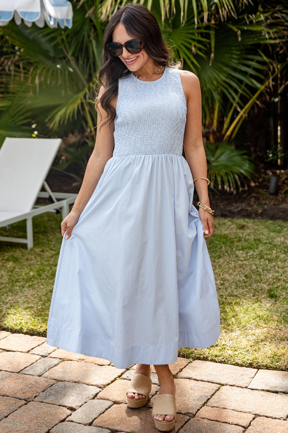 FINAL SALE - Sweet Serenity Stripe Smocked Midi Dress