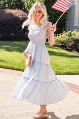 FINAL SALE - Open Air Blue Stripe Tiered Maxi Dress