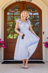 FINAL SALE - Seabrook Blue Stripe Tiered Midi Dress