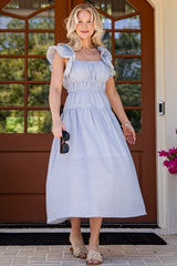 FINAL SALE - Seabrook Blue Stripe Tiered Midi Dress
