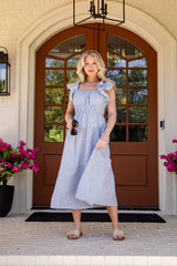 FINAL SALE - Seabrook Blue Stripe Tiered Midi Dress