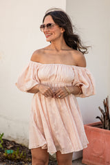 FINAL SALE - Blushing Belle Puff Sleeve Jacquard Mini Dress