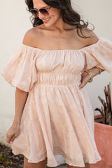 FINAL SALE - Blushing Belle Puff Sleeve Jacquard Mini Dress
