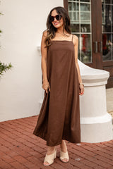 Balcony Moment Brown Linen Midi Dress