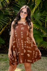 FINAL SALE - Seashell Escape Brown Printed Mini Dress