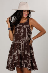 Desert Moon Brown Print Mini Dress