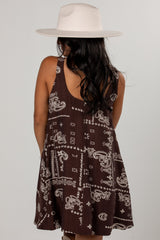 Desert Moon Brown Print Mini Dress