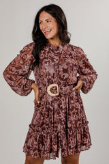 Autumn Romance Burgundy Floral Mini Dress