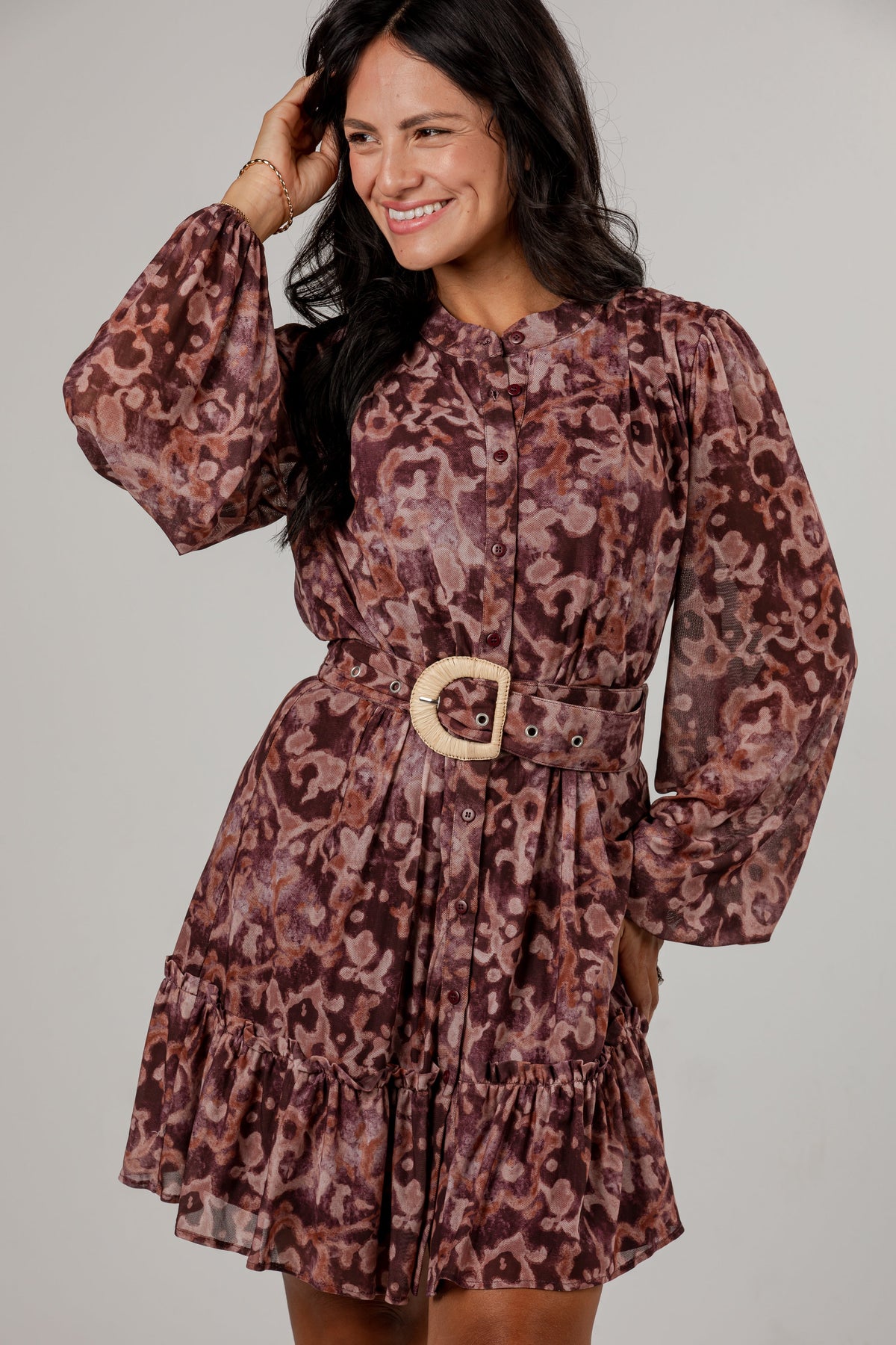 Autumn Romance Burgundy Floral Mini Dress