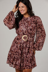 Autumn Romance Burgundy Floral Mini Dress