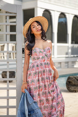 FINAL SALE - Sunset Palm Coral Print Midi Dress