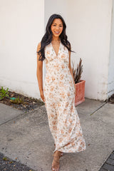 FINAL SALE - Blush Petals Cream Floral Halter Maxi Dress