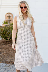 FINAL SALE - Dressed For The Day Polka Dot Cream Midi Dress