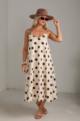 Evening Espresso Cream Polka Dot Midi Dress