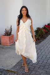 FINAL SALE - Always Invited Cream Ruffle Midi Dress