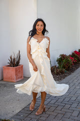 FINAL SALE - Always Invited Cream Ruffle Midi Dress