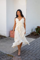 FINAL SALE - Always Invited Cream Ruffle Midi Dress