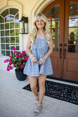 Fields of Grace Denim Blue Gingham Romper