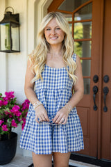 Fields of Grace Denim Blue Gingham Romper