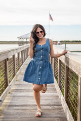 Blue Jean Nights Denim Button Front Mini Dress