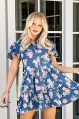 FINAL SALE - In The Air Floral Denim Tiered Mini Dress