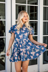 FINAL SALE - In The Air Floral Denim Tiered Mini Dress