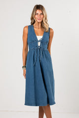 Westbrook Denim Tie Front Midi Dress