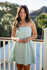 FINAL SALE - Spring Street Sage Stripe Mini Dress