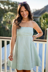 FINAL SALE - Spring Street Sage Stripe Mini Dress