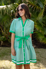 FINAL SALE - Courtside Chic Green Stripe Mini Dress