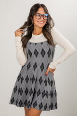 FINAL SALE - Frosted Argyle Heather Grey Sweater Dress