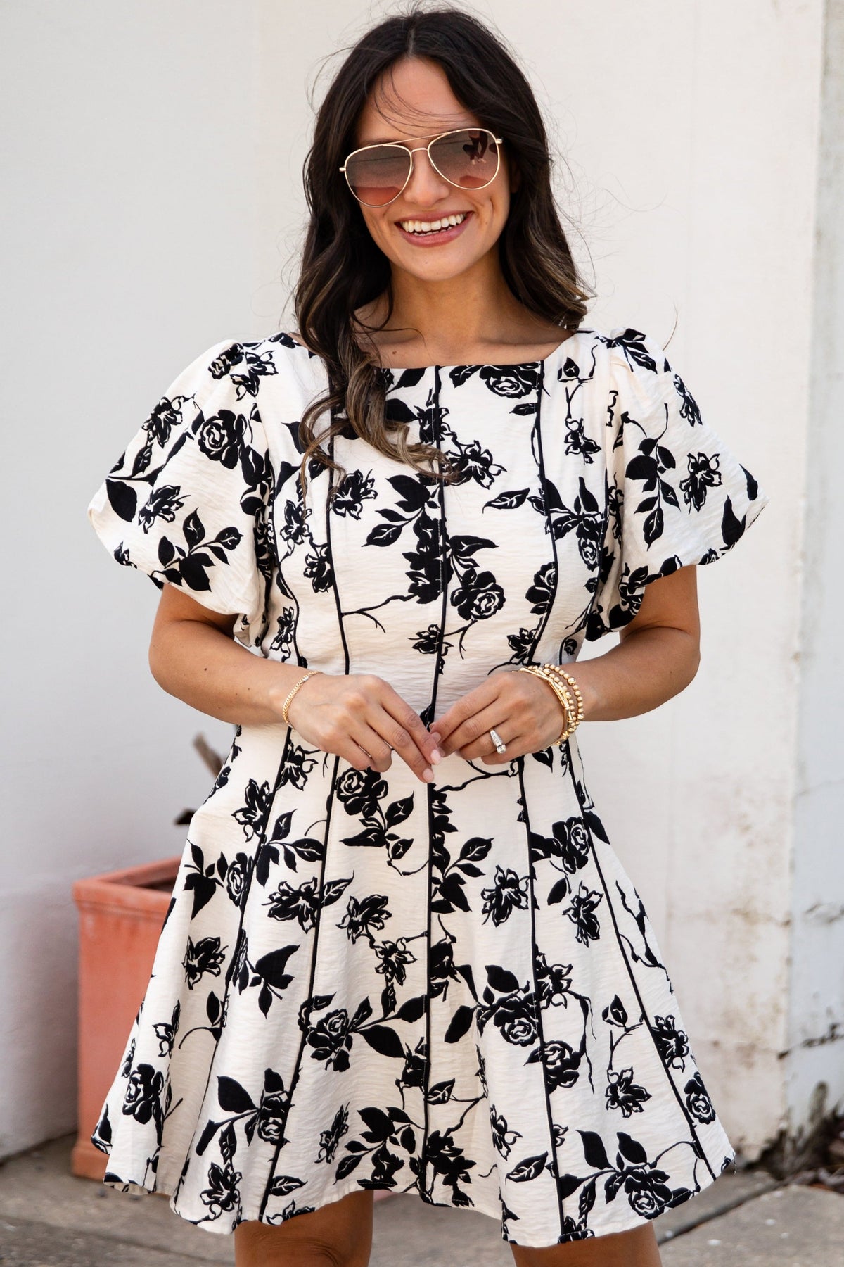 FINAL SALE - Oh So Good Ivory A-Line Floral Mini Dress