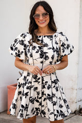 FINAL SALE - Oh So Good Ivory A-Line Floral Mini Dress