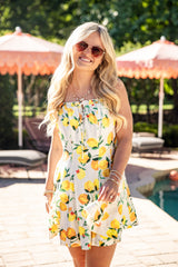 FINAL SALE - Coastal Citrus Yellow Lemon Print Mini Dress
