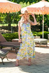 FINAL SALE - Palm Haven Tropical Print Ivory Midi Dress