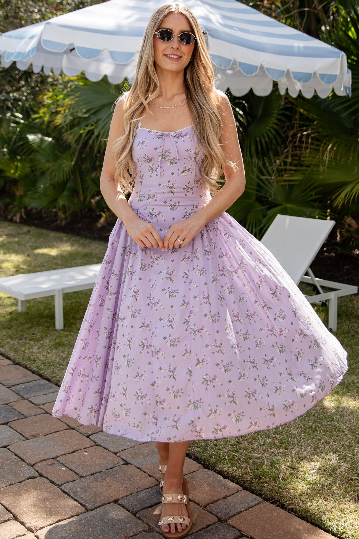 FINAL SALE - Meadow Bloom Lavender Floral Midi Dress