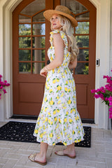 FINAL SALE - Sunny Days Ahead White Lemon Print Midi Dress