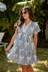 FINAL SALE - Seaside Palms Sketch Light Blue Mini Dress
