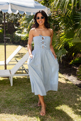 FINAL SALE - Thinking Of You Light Blue Bow Detail Smocked Midi Dress