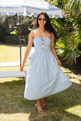 FINAL SALE - Thinking Of You Light Blue Bow Detail Smocked Midi Dress