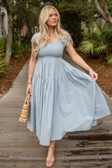 Coastal Muse Light Blue Smocked Midi Dress
