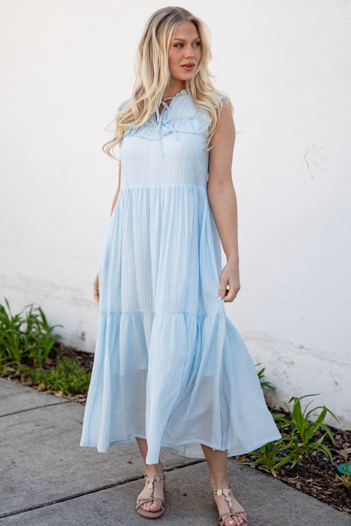 FINAL SALE - Long Time No See Light Blue Tiered Maxi Dress