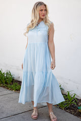 FINAL SALE - Long Time No See Light Blue Tiered Maxi Dress