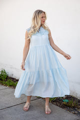 FINAL SALE - Long Time No See Light Blue Tiered Maxi Dress