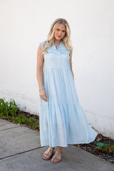 FINAL SALE - Long Time No See Light Blue Tiered Maxi Dress