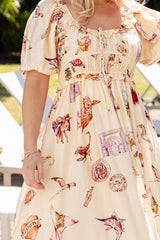 FINAL SALE - Postcard Dreams Light Yellow Printed Midi Dress