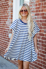 Sweet Seasons Striped Puff Sleeve Mini Dress